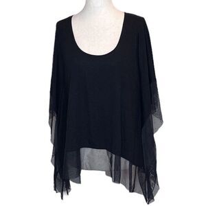 BCBGMAXAZRIA Womens Sheer Overlay Black Knit Short Sleeve Blouse Top Size Small